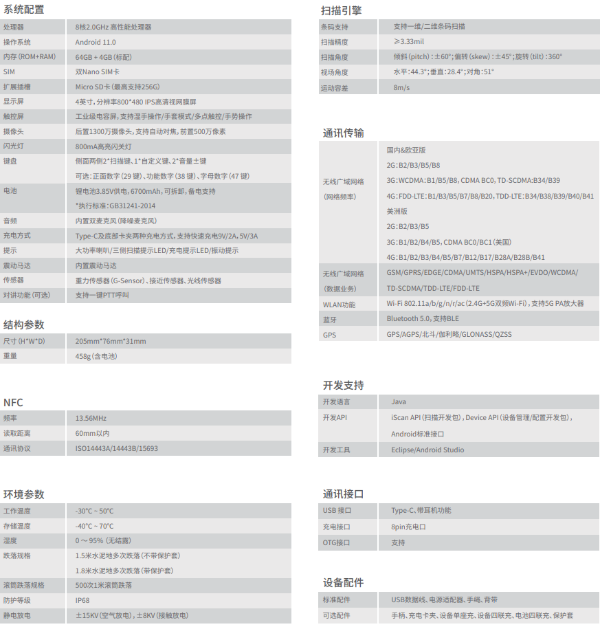 iData K8 Cold低溫冷鏈5G手持終端詳細(xì)參數(shù)圖