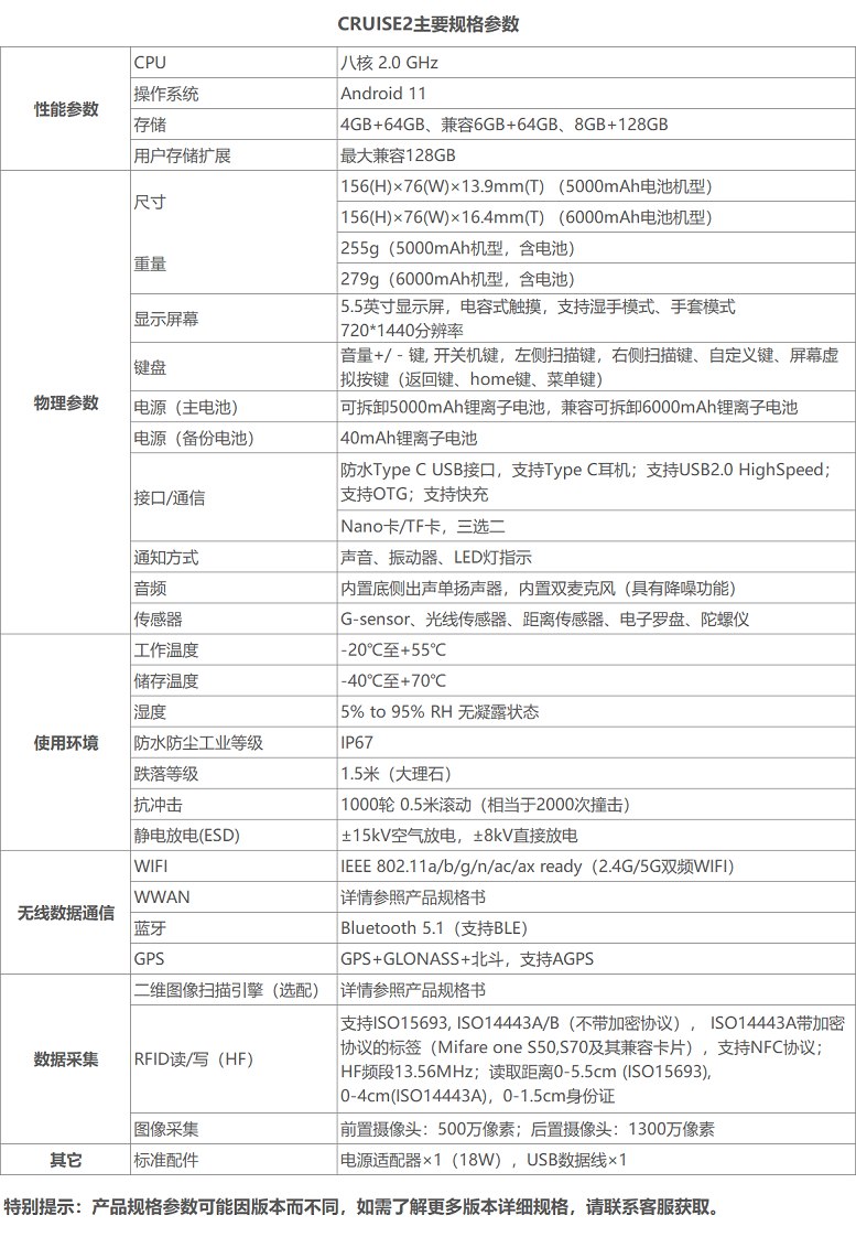 東集CRUISE 2智能手持終端PDA詳細參數(shù)圖