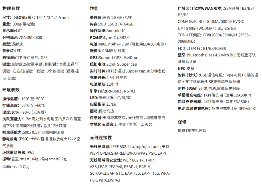 霍尼韋爾EDA51K安卓倉庫手持終端詳細(xì)參數(shù)
